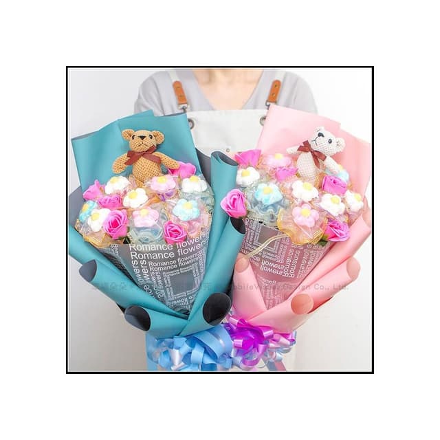 繽紛小熊花束 大花花棉花糖8支+香皂花5支 生日花束 畢業花束 情人節禮物 兩色包裝可選 g2289