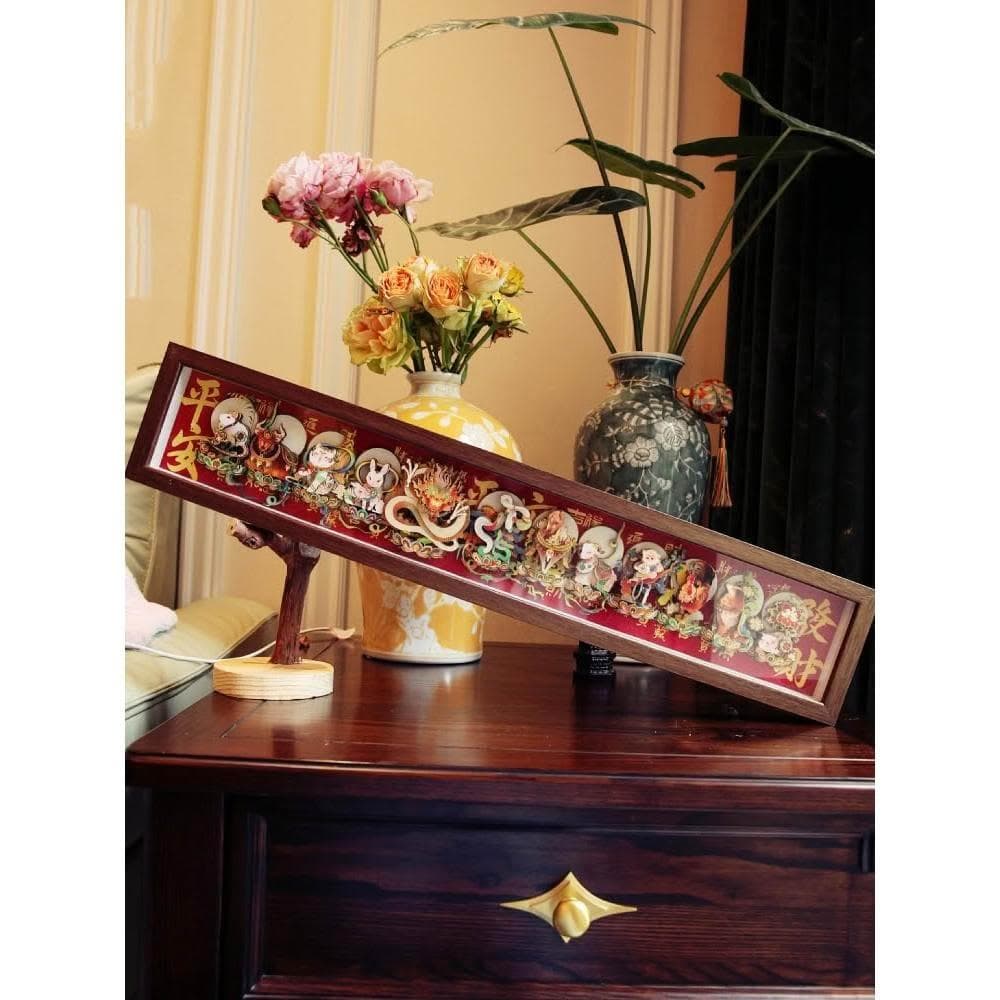 店家推薦 3D立體紙藝相框擺件 國潮風十二生肖橫款實木質鏡框禮盒裝禮物 喬遷之喜 升遷禮物