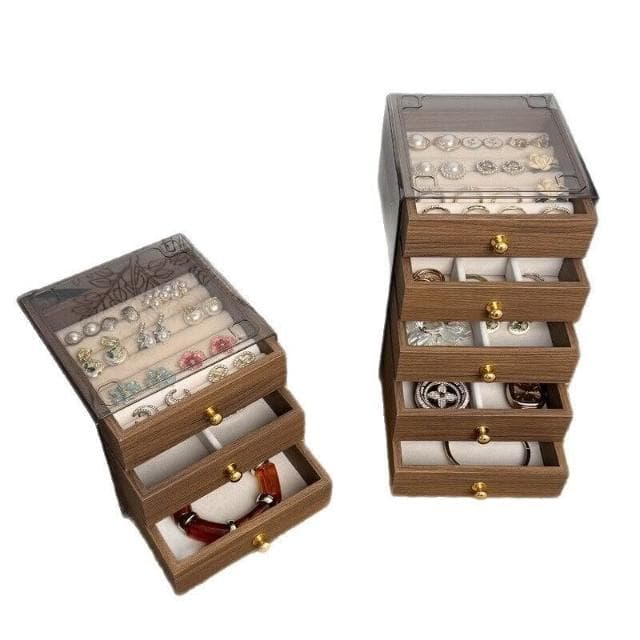 飾品盒高檔精致飾品收納盒多層胡桃木紋戒指耳釘耳環耳飾收納手飾首飾盒飾品盒珠寶盒飾品收納盒項鍊收納展示盒耳環收納盒珠寶收納