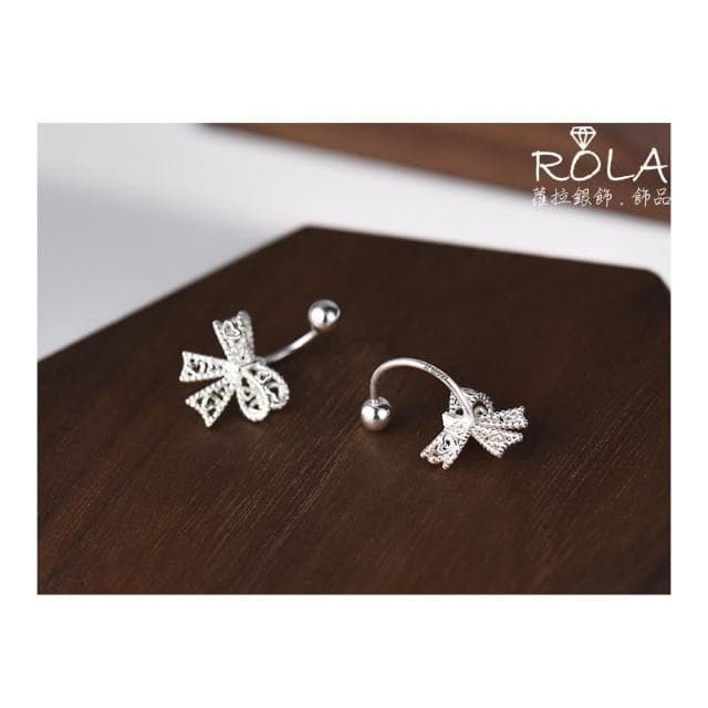 ROLA蘿拉銀飾.飾品 “現貨當天出” //一對價// 鏤空蝴蝶結C形999足銀旋轉螺旋轉珠鎖珠耳針 蝴蝶結.