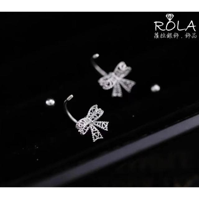 ROLA蘿拉銀飾.飾品 “現貨當天出” //一對價// 鏤空蝴蝶結C形999足銀旋轉螺旋轉珠鎖珠耳針 蝴蝶結.