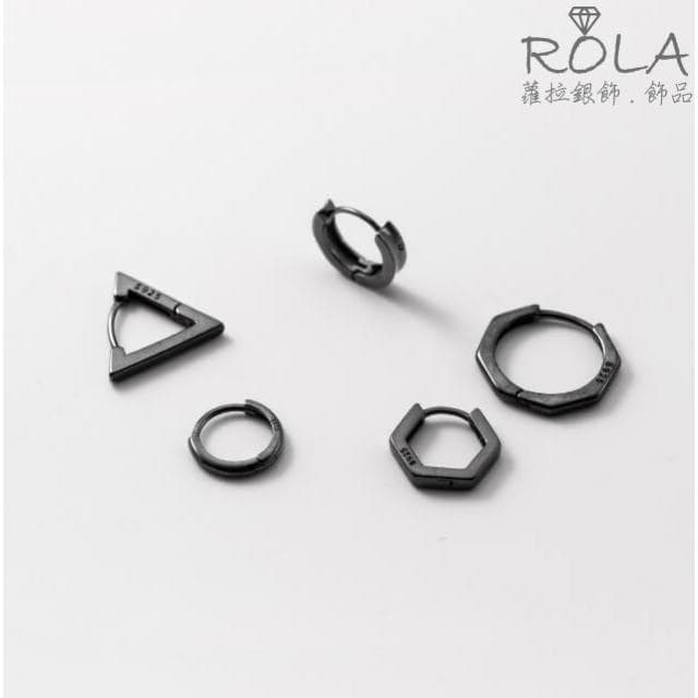 ROLA蘿拉銀飾.飾品 “現貨當天出”  黑色幾何造型925純銀耳針扣耳扣圈圈耳扣 幾何`