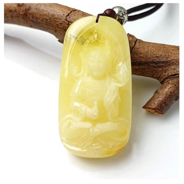 【KATE】銀飾 寶瓶觀音天然蜜蠟項鍊 觀音佛牌 白蜜蠟 供佛琥珀 觀世音菩薩 蜜蠟觀音 波羅的海琥珀蜜蠟 生日禮物 長輩禮物