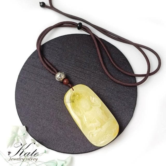 【KATE】銀飾 寶瓶觀音天然蜜蠟項鍊 觀音佛牌 白蜜蠟 供佛琥珀 觀世音菩薩 蜜蠟觀音 波羅的海琥珀蜜蠟 生日禮物 長輩禮物