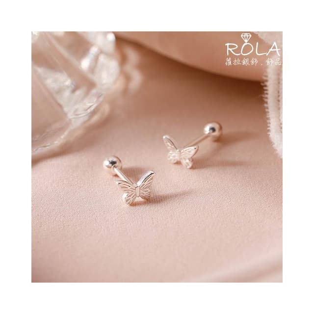 ROLA蘿拉銀飾.飾品 “現貨當天出” //一對價// 小巧刻紋蝴蝶999足銀旋轉螺旋圓珠轉珠鎖珠耳針耳環耳骨針 動物.