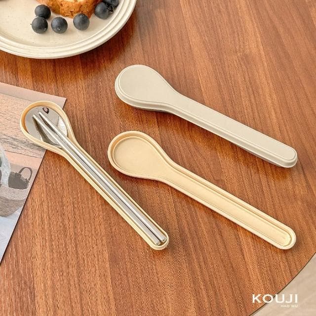 【KOUJI】奶油系環保餐具 環保餐具 餐具組 外出餐具組 湯匙 筷子 不鏽鋼餐具 餐具組 餐具 不鏽鋼 環保
