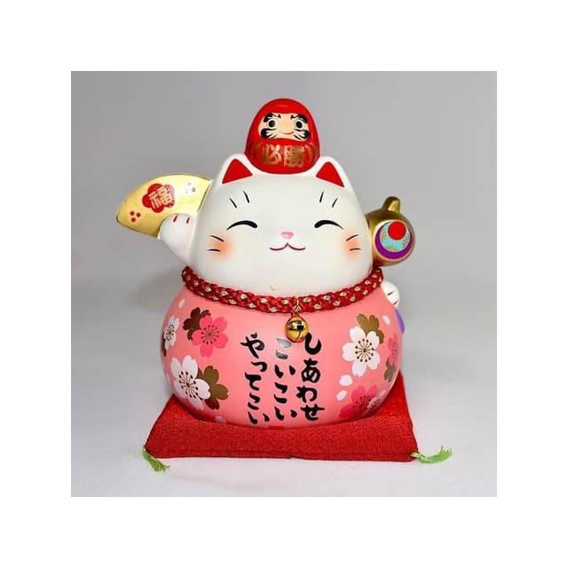 金福槌 櫻花 彩耀必勝 達摩招財貓 大 14.5cm 貯金箱 藥師窯 日本正版 kc788