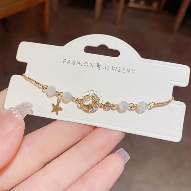 手鍊甜美冷淡風星球月亮貓眼石抽拉式手鏈女 時尚高級感手環 手鏈時尚百搭手鏈手環手鐲可調整大小精緻甜美手鍊情侶手繩送禮禮物