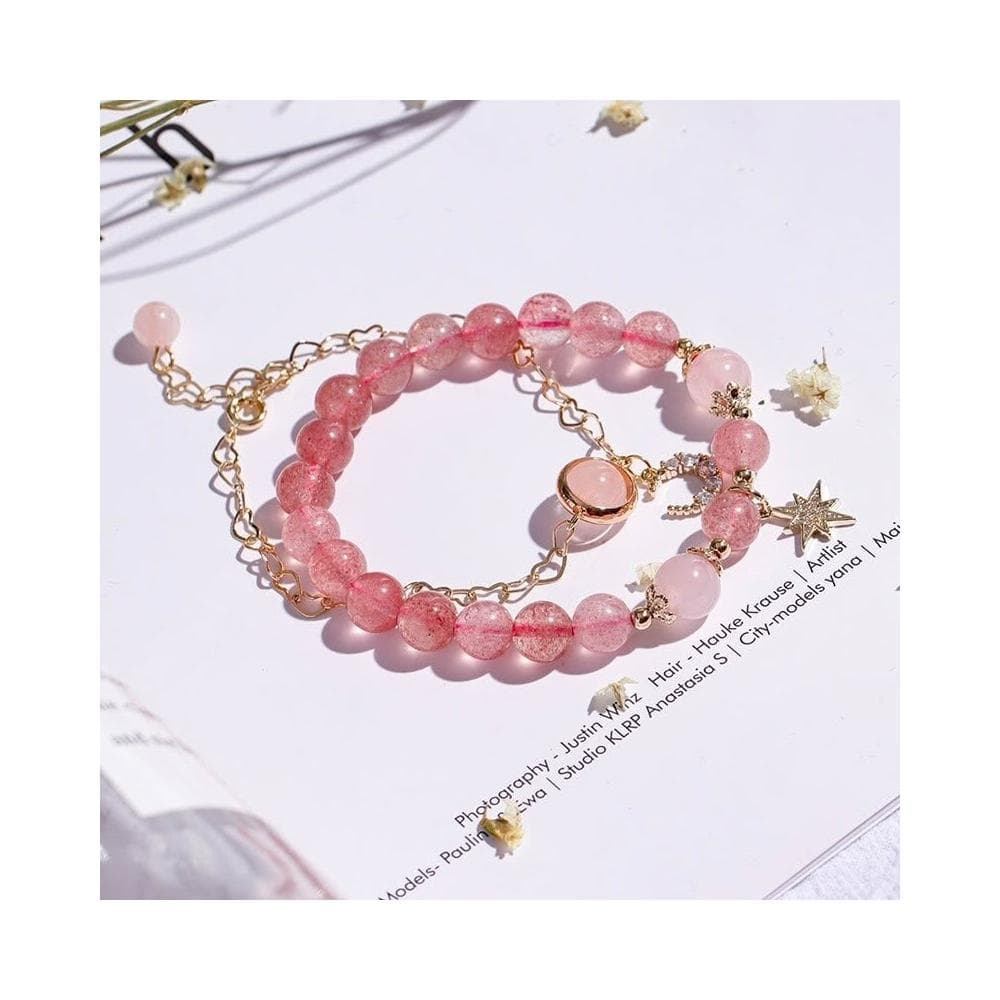 手鍊女星月ins小眾設計手飾草莓晶手串學生七夕情人節禮物送女友-A63