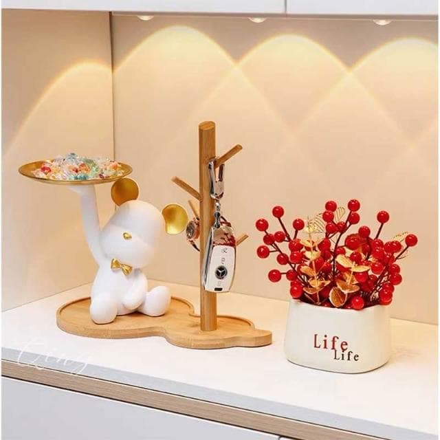 【禾日Heri】玄關收納托盤掛架 熊熊擺件 招財貓 鑰匙收納 交換禮物 喬遷新居禮品 房間擺設 客廳裝