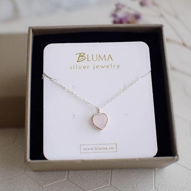 【BLUMA】美好時光愛心粉晶純銀項鍊(生日情人節禮物 招桃花貴人緣 925純銀鎖骨鏈 飾品禮盒)