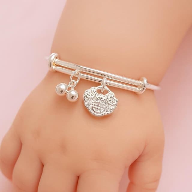 【珠兒綠】999純銀吉祥鎖片搖鈴手鐲 嬰兒|兒童|成人尺寸 純銀手鐲 彌月禮物 周歲禮物 新年禮物