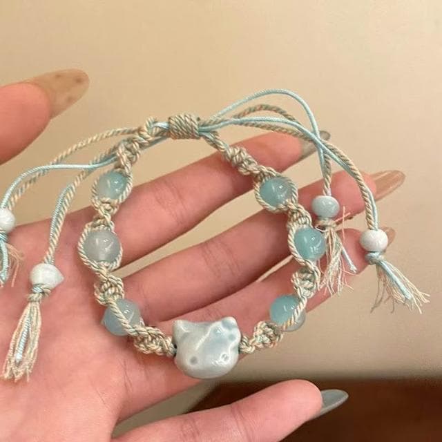 手鍊卡通編織貓彩繩手鏈新款小眾學生閨蜜手繩情侶貓咪 手鏈時尚百搭手鏈手環手鐲可調整大小精緻甜美手鍊情侶手繩送禮禮物