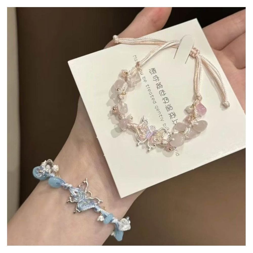 手鍊手工編織手繩蝴蝶新款手編手鏈蝴蝶編織手繩送閨蜜小眾設計手鏈時尚百搭手鏈手環手鐲可調整大小精緻甜美手鍊情侶手繩送禮禮物