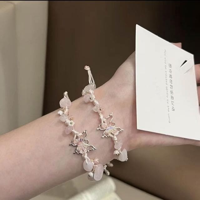 手鍊手工編織手繩蝴蝶新款手編手鏈蝴蝶編織手繩送閨蜜小眾設計手鏈時尚百搭手鏈手環手鐲可調整大小精緻甜美手鍊情侶手繩送禮禮物