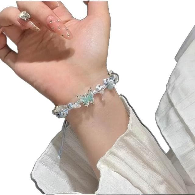 手鍊手工編織手繩蝴蝶新款手編手鏈蝴蝶編織手繩送閨蜜小眾設計手鏈時尚百搭手鏈手環手鐲可調整大小精緻甜美手鍊情侶手繩送禮禮物