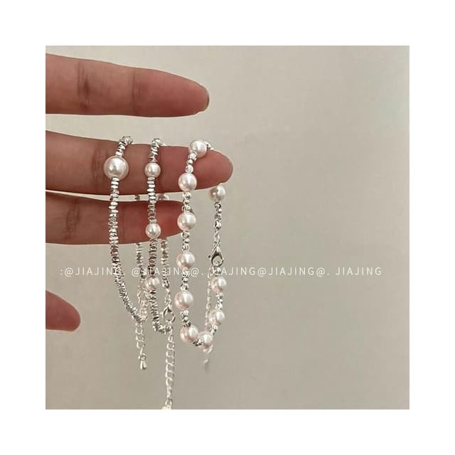手鍊小眾碎銀子拼接珍珠手鏈高級感輕奢風氣質個性簡約百搭手飾手鏈時尚百搭手鏈手環手鐲可調整大小精緻甜美手鍊情侶手繩送禮禮物