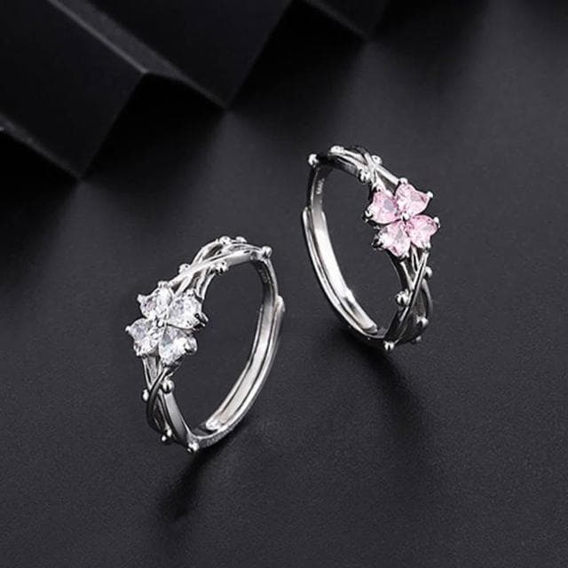 【MoonDy】999 純銀 荊棘戒指 四葉草 開口 戒指女 指環 高級感 可調節戒指 食指戒 鋯石 小眾設計 情侶戒指