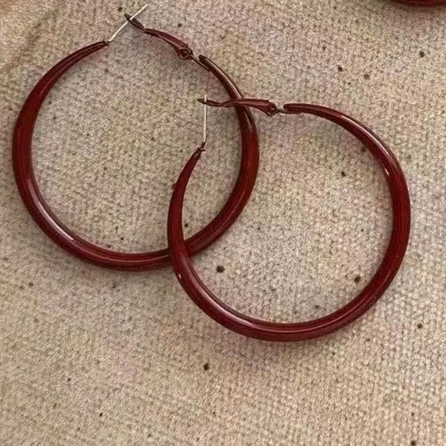 耳環女簡約百搭可愛紅色滴油大耳圈氣質耳夾秋冬安可拉紅耳飾耳環耳釘耳飾女生耳環法式耳環流行百搭耳釘生日禮物貼耳耳環