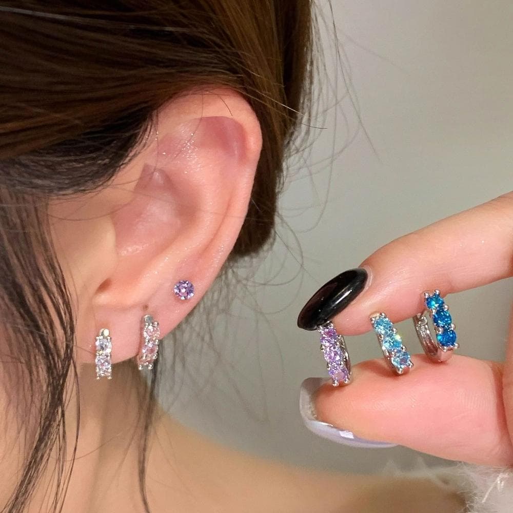 買一送一耳環钛鋼銅鑲鉆直桿三锆石耳扣8mm內徑耳圈女小眾設計個性耳環耳環耳釘耳飾女生耳環法式耳環流行耳釘生日禮物貼耳耳環