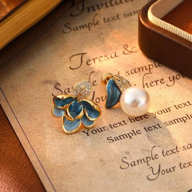 耳環真金電鍍銀針滴油花瓣珍珠耳釘法式宮廷風耳環輕奢高級感耳飾耳環耳釘耳飾女生耳環法式耳環流行百搭耳釘生日禮物貼耳耳環