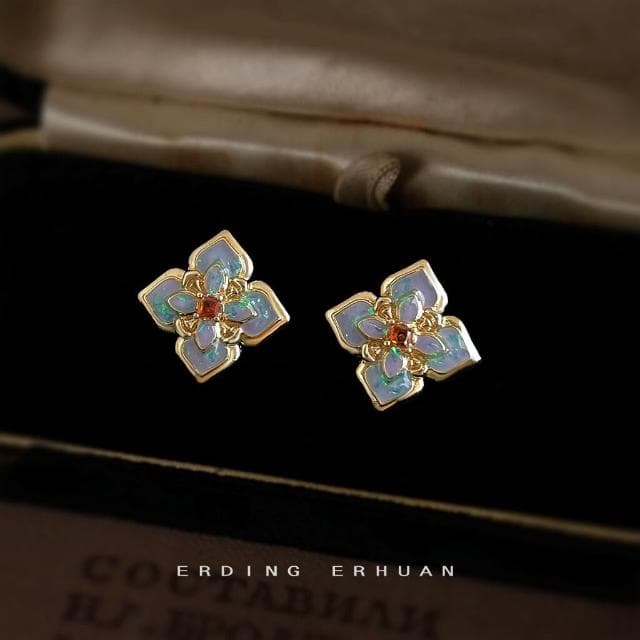 耳環女生時尚高級感琺瑯滴釉彩繪銀針通勤耳飾女士輕奢風耳釘飾品方形耳環耳釘耳飾女生耳環法式耳環流行百搭耳釘生日禮物貼耳耳環