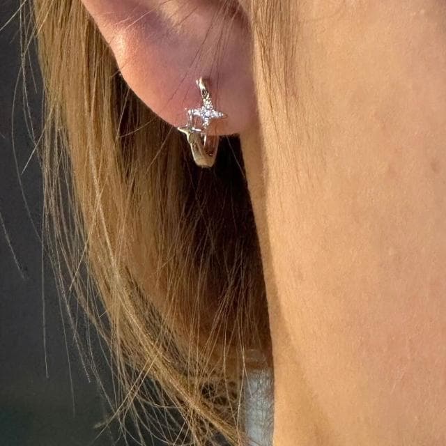 耳環四芒星星鑲鉆耳圈s銀針新款小眾設計感耳飾疊戴耳扣耳環女耳環耳釘耳飾女生耳環法式耳環流行百搭耳釘生日禮物貼耳耳環