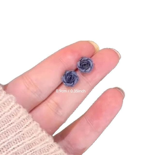 耳環立體霧紫色玫瑰花耳釘s女小眾設計感耳環高級輕奢氣質簡約耳飾 耳環耳釘耳飾女生耳環法式耳環流行百搭耳釘生日禮物貼耳耳環