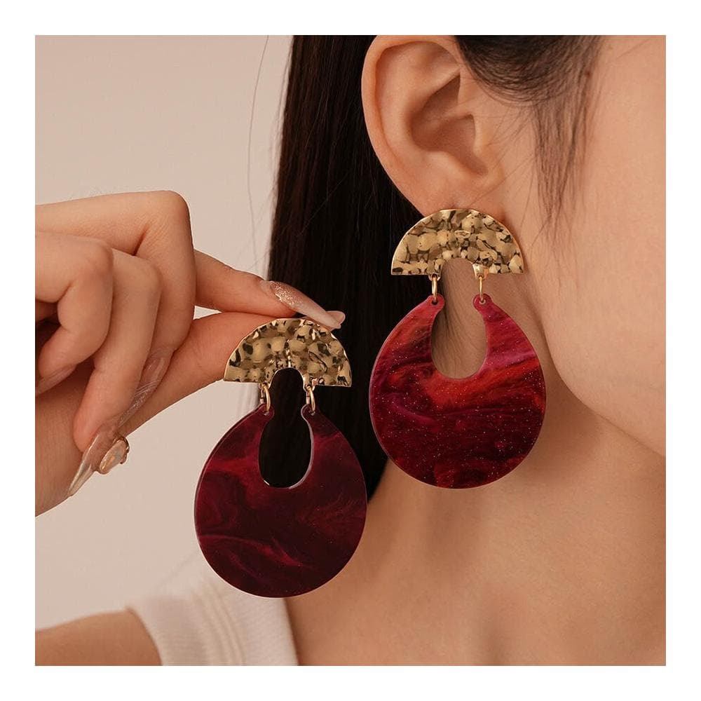 耳環誇張安可拉紅樹脂暈染U形銀針耳環小眾氣質高級感耳飾女耳環耳釘耳飾女生耳環法式耳環流行百搭耳釘生日禮物貼耳耳環