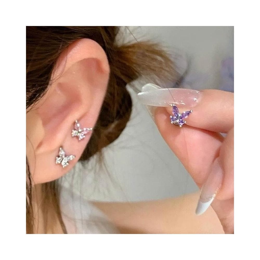 買一送一耳環钛合金耳釘養耳洞粗內螺旋免摘蝴蝶耳蝸耳骨釘女耳環耳釘耳飾女生耳環法式耳環流行百搭耳釘生日禮物貼耳耳環