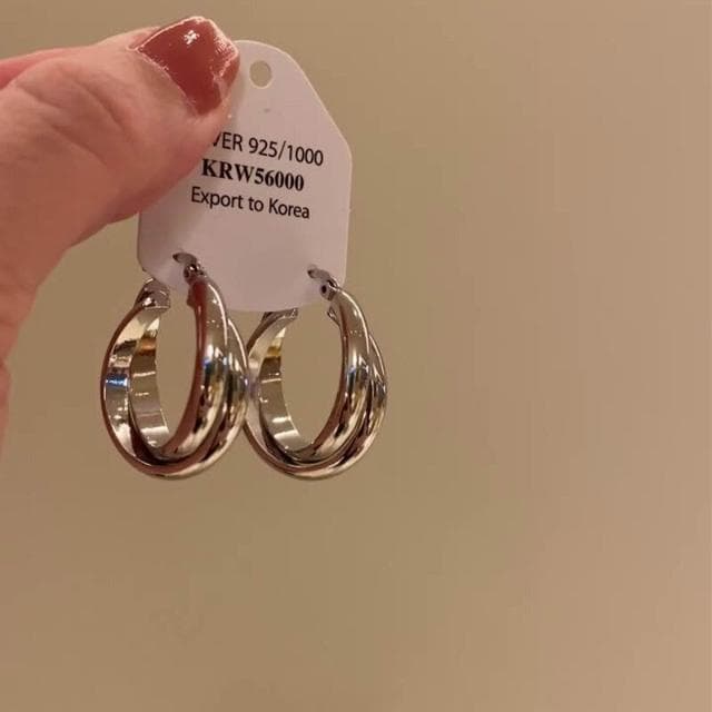 耳環金屬感交叉雙環幾何耳環小眾獨特耳圈耳扣輕奢高級感耳環耳釘耳飾女生耳環法式耳環流行百搭耳釘生日禮物貼耳耳環