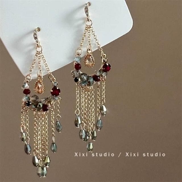 耳環女民族風耳釘流蘇水滴镂空花朵耳環輕奢高級感彩色長款耳飾女生耳環耳釘耳飾女生耳環法式耳環流行百搭耳釘生日禮物貼耳耳環
