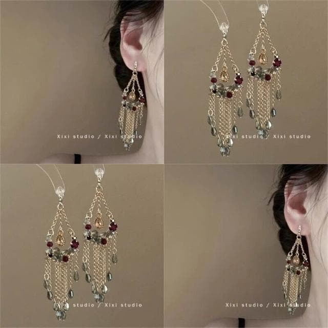 耳環女民族風耳釘流蘇水滴镂空花朵耳環輕奢高級感彩色長款耳飾女生耳環耳釘耳飾女生耳環法式耳環流行百搭耳釘生日禮物貼耳耳環