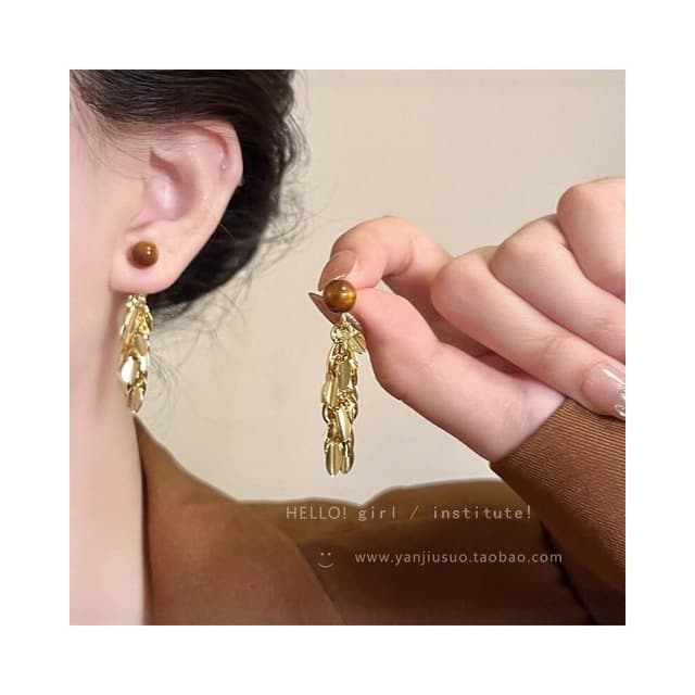 耳環金色羽翼~美拉德虎眼麥穗流蘇耳環女春夏高級感耳釘方圓臉耳飾 耳環耳釘耳飾女生耳環法式耳環流行百搭耳釘生日禮物貼耳耳環