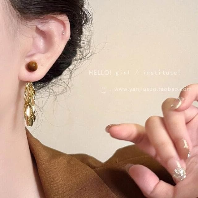 耳環金色羽翼~美拉德虎眼麥穗流蘇耳環女春夏高級感耳釘方圓臉耳飾 耳環耳釘耳飾女生耳環法式耳環流行百搭耳釘生日禮物貼耳耳環