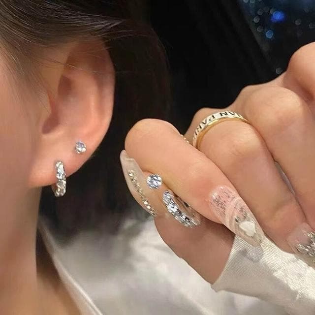 耳環新中式295锆石套裝耳環女簡約日常百搭耳簡約個性新款氣質耳釘耳環耳釘耳飾女生耳環法式耳環流行百搭耳釘生日禮物貼耳耳環