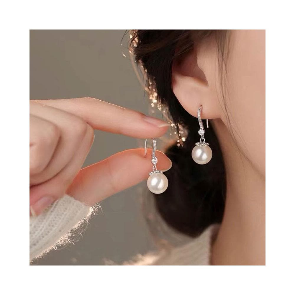 耳環s999純銀施家珍珠耳環女新款潮輕奢高級感锆石耳鉤女神節耳環耳環耳釘耳飾女生耳環法式耳環流行百搭耳釘生日禮物貼耳耳環