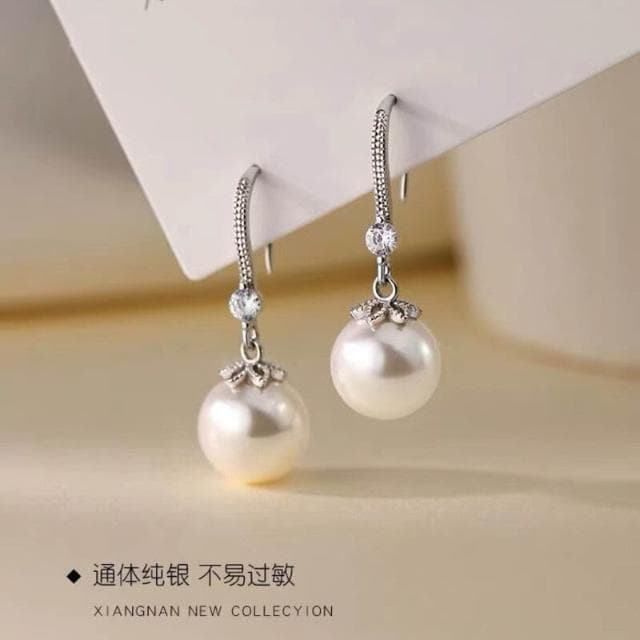 耳環s999純銀施家珍珠耳環女新款潮輕奢高級感锆石耳鉤女神節耳環耳環耳釘耳飾女生耳環法式耳環流行百搭耳釘生日禮物貼耳耳環