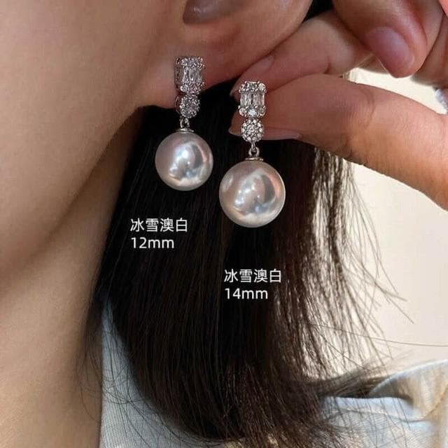 耳環戴妃款施家珍珠s銀耳釘女輕奢高級感人造澳白珍珠耳飾耳環耳釘耳飾女生耳環法式耳環流行百搭耳釘生日禮物貼耳耳環