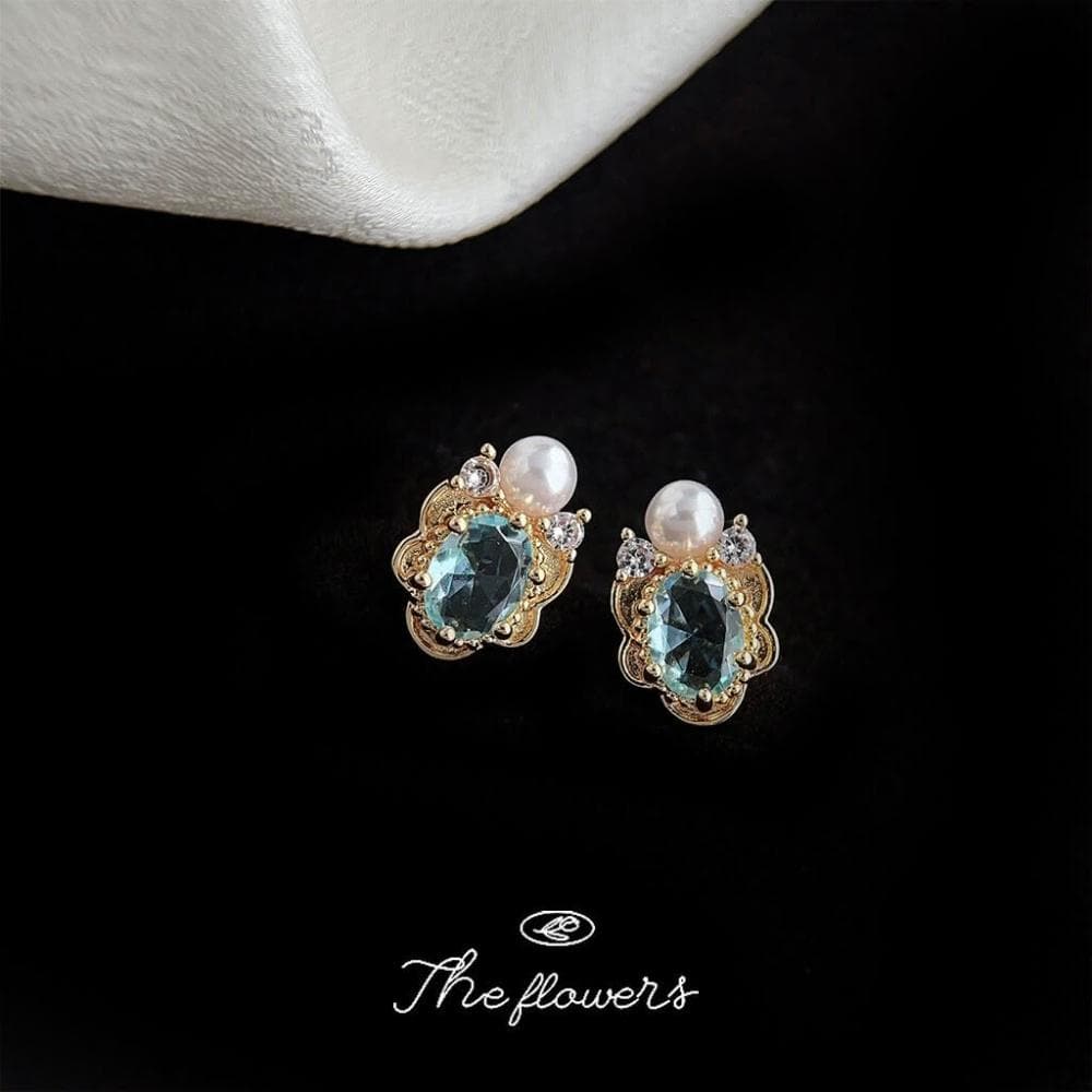 耳環海藍寶鍍14K微鑲锆石文藝通勤百搭創意設計耳飾新款耳釘飾品 耳環耳釘耳飾女生耳環法式耳環流行百搭耳釘生日禮物貼耳耳環