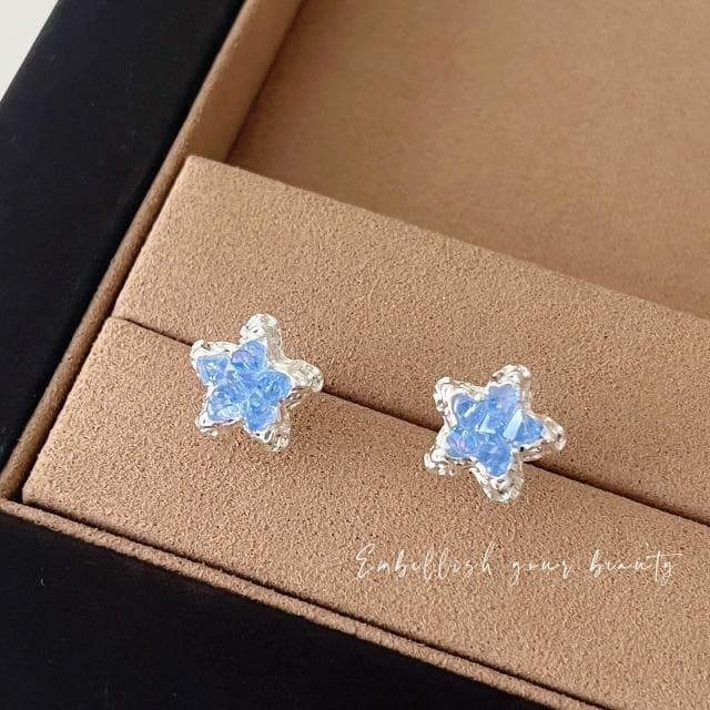 買一送一耳環五角星藍色晶石耳釘女夏季氣質百搭清新簡約耳環小眾設計耳環耳釘耳飾女生耳環法式耳環流行百搭耳釘生日禮物貼耳耳環