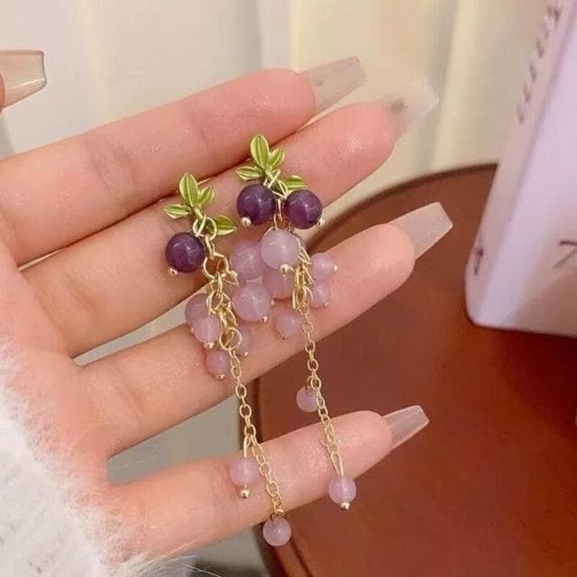 耳環s銀針小清新百搭花朵耳釘輕奢小眾高級感紫色葡萄耳環網紅耳墜 耳環耳釘耳飾女生耳環法式耳環流行百搭耳釘生日禮物貼耳耳環