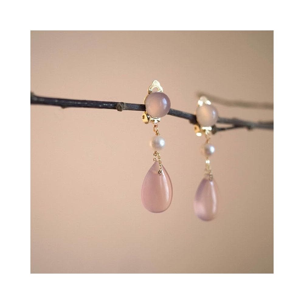 耳環胭脂新中式氣質中國風粉色水滴溫柔耳環耳夾漢服旗袍配飾耳環耳釘耳飾女生耳環法式耳環流行百搭耳釘生日禮物貼耳耳環