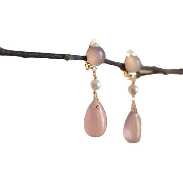 耳環胭脂新中式氣質中國風粉色水滴溫柔耳環耳夾漢服旗袍配飾耳環耳釘耳飾女生耳環法式耳環流行百搭耳釘生日禮物貼耳耳環