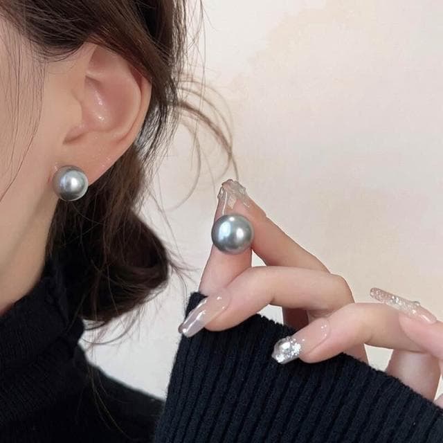 耳環仿銀針灰色系珍珠耳釘女~輕奢新款簡約氣質耳釘個性耳飾品耳環耳釘耳飾女生耳環法式耳環流行百搭耳釘生日禮物貼耳耳環