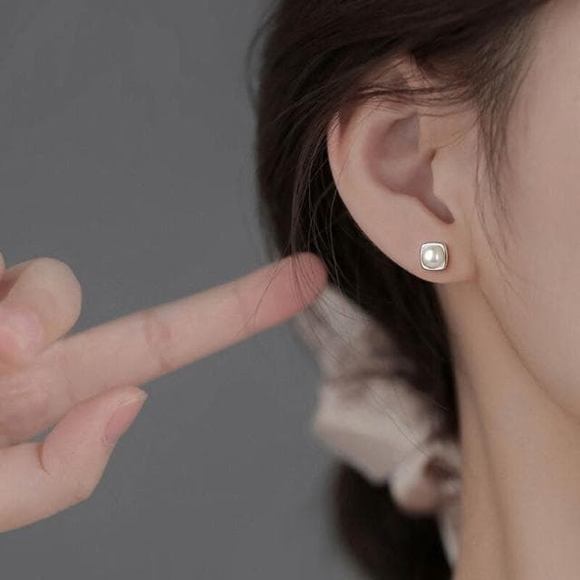 耳環純銀珍珠耳釘新款方形耳環小眾輕奢高級感女耳飾 耳環耳釘耳飾女生耳環法式耳環流行百搭耳釘生日禮物貼耳耳環