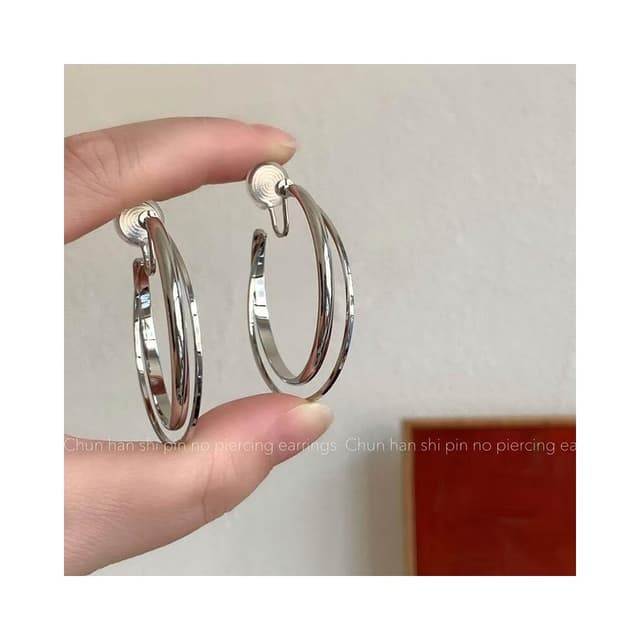 耳環金屬雙層圓圈耳環女輕奢高級感氣質耳圈蚊香盤耳夾無耳洞素圈耳飾耳環耳釘耳飾女生耳環法式耳環流行百搭耳釘生日禮物貼耳耳環