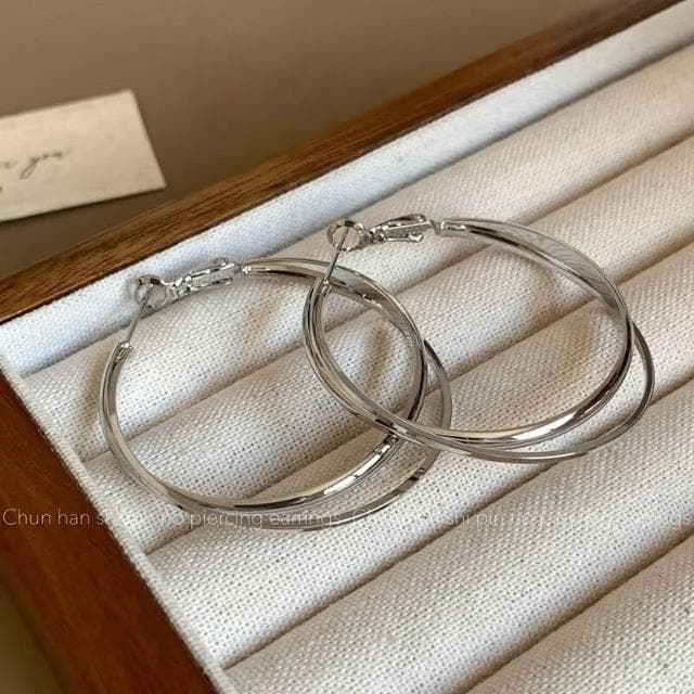 耳環金屬雙層圓圈耳環女輕奢高級感氣質耳圈蚊香盤耳夾無耳洞素圈耳飾耳環耳釘耳飾女生耳環法式耳環流行百搭耳釘生日禮物貼耳耳環