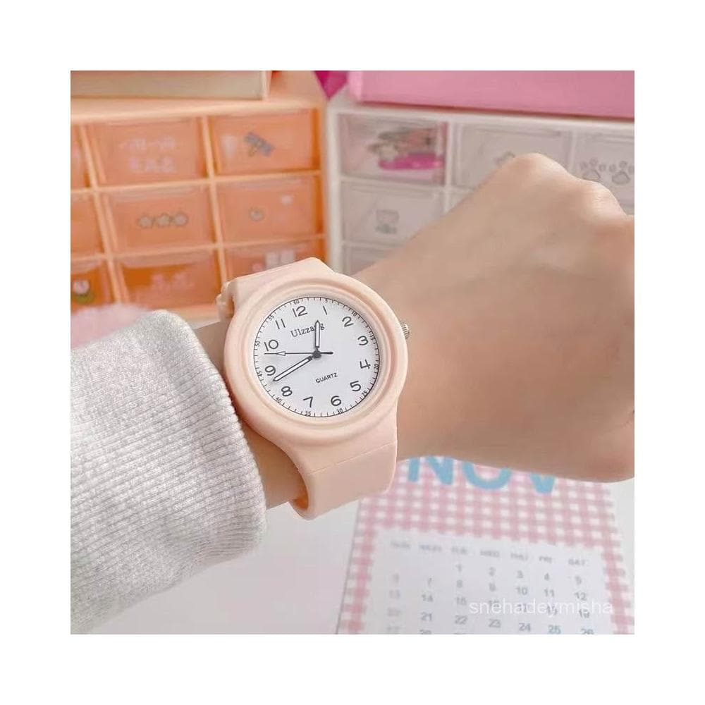 小李甄選  ins高顔值奶茶色手錶女初高中學生韓版簡約指針式小衆考試用石英
