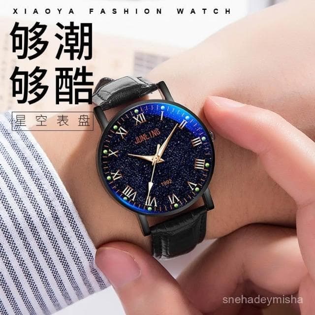 小李甄選  手錶男士超薄滿天星網帶學生百搭超強夜光電池防水高級感高檔石英